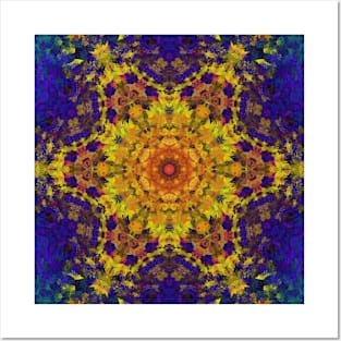 Digital Mandala Yellow Blue and Purple Posters and Art